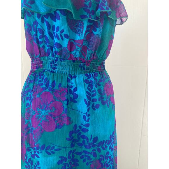 Express Teal & Fuschia Chiffon Maxi Dress, Size XS - Picture 4 of 6